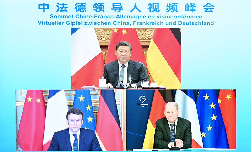 习近平同法国德国领导人举行视频峰会