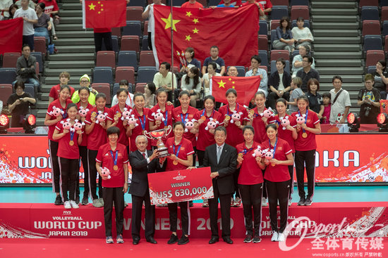 2019年女排世界杯，中国女排11战全胜夺冠。