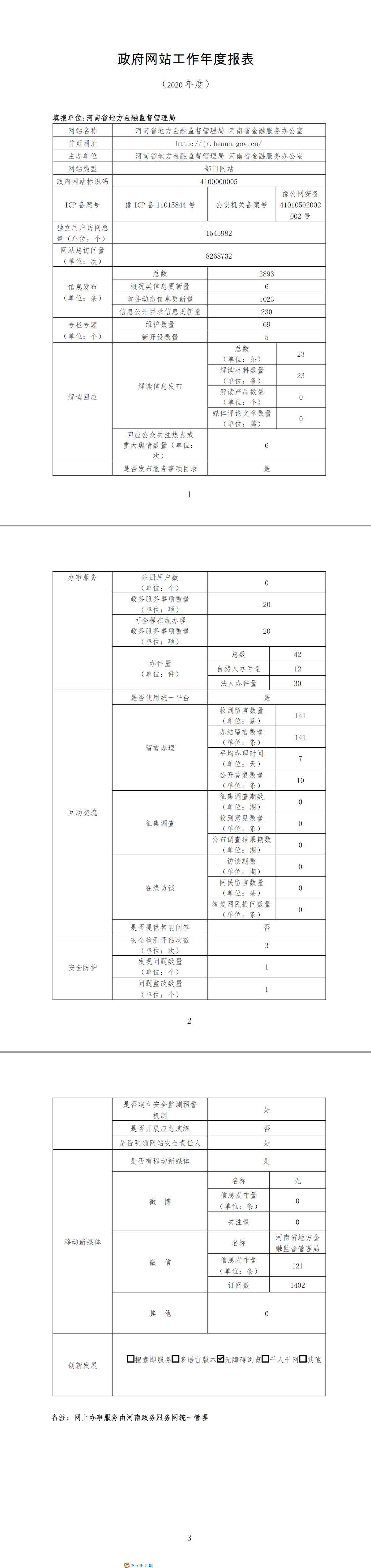 政府网站工作年度报表（2020年）