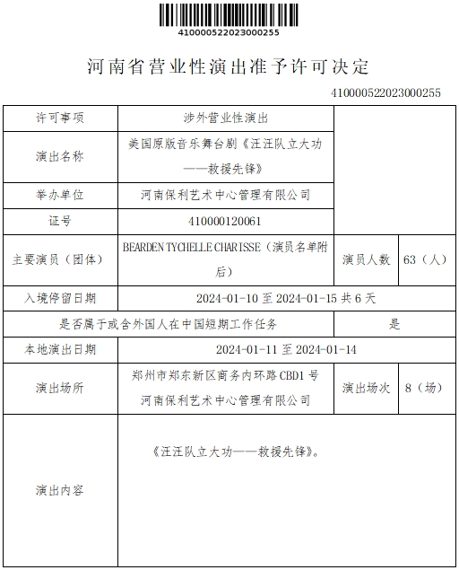 河南省营业性演出准予许可决定（410000522023000255）