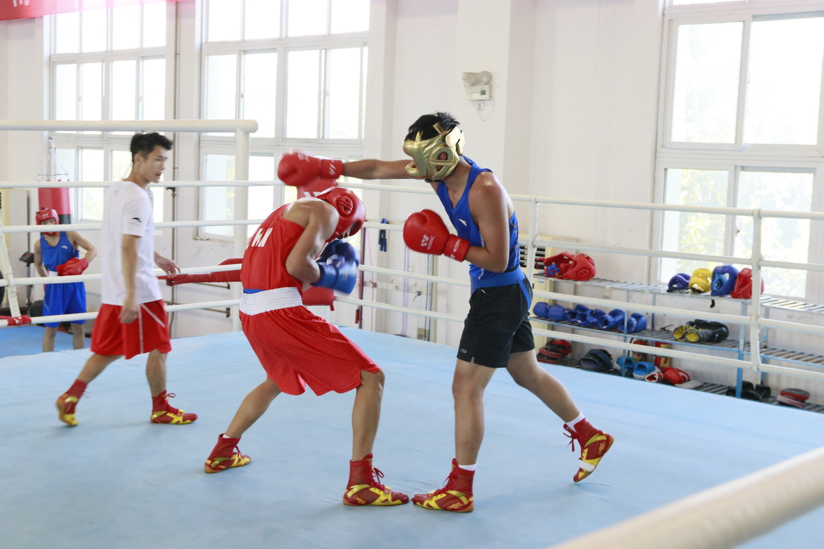 日下午,一场男子拳击教学比赛,在省重竞技运动管理中心拳击训练馆打响