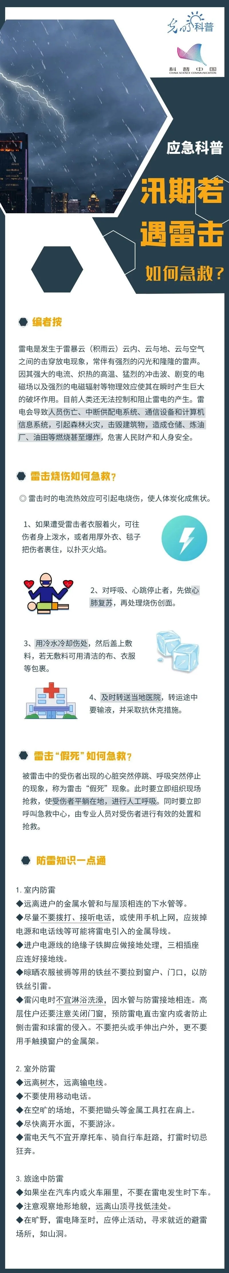 汛期若遇雷击，如何急救？