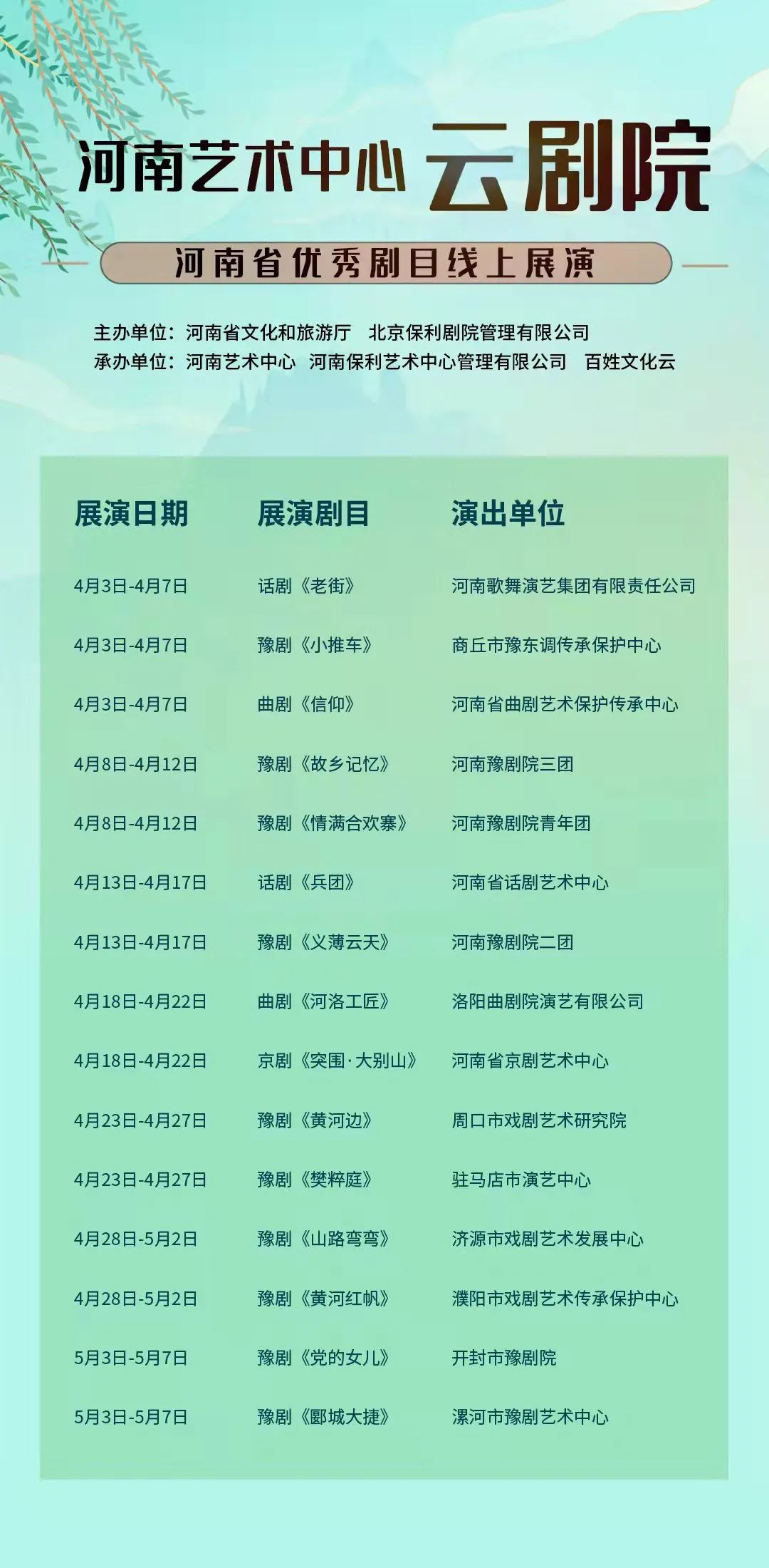 河南省优秀剧目线上展演今日正式上线