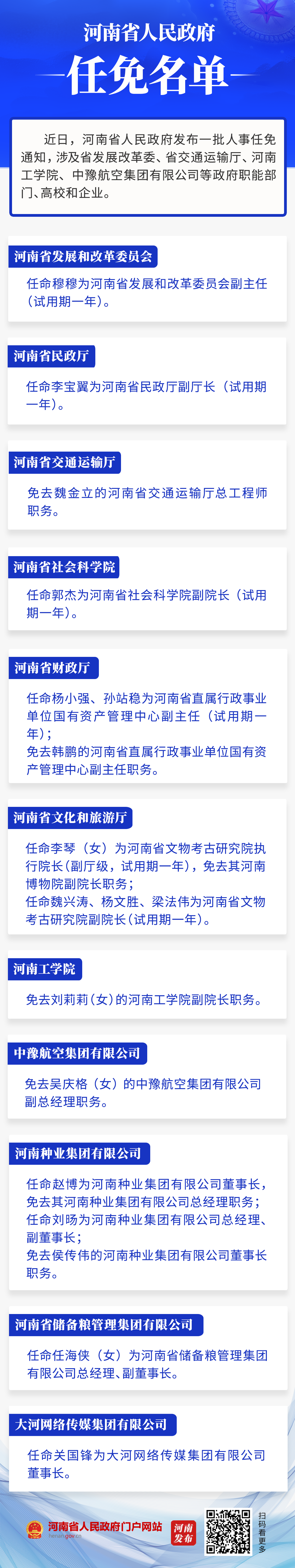 河南省政府新任免一批干部