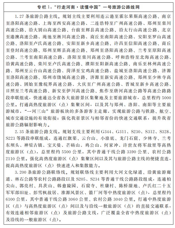河南省人民政府關(guān)于印發(fā)河南省旅游公路網(wǎng)規(guī)劃（2022—2030年）的通知