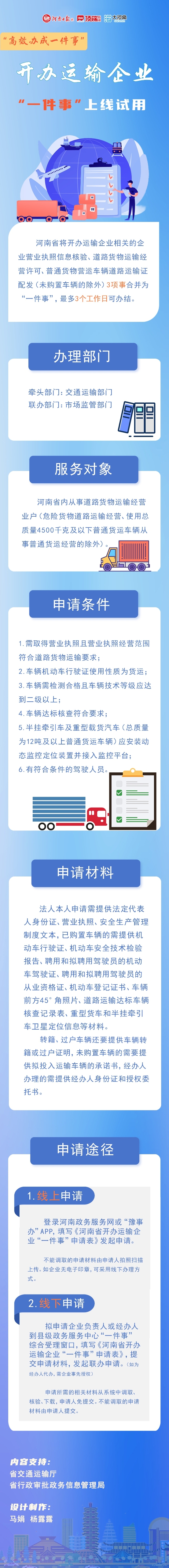 高效办成一件事②丨河南省开办运输企业“一件事”上线试用（附图解）