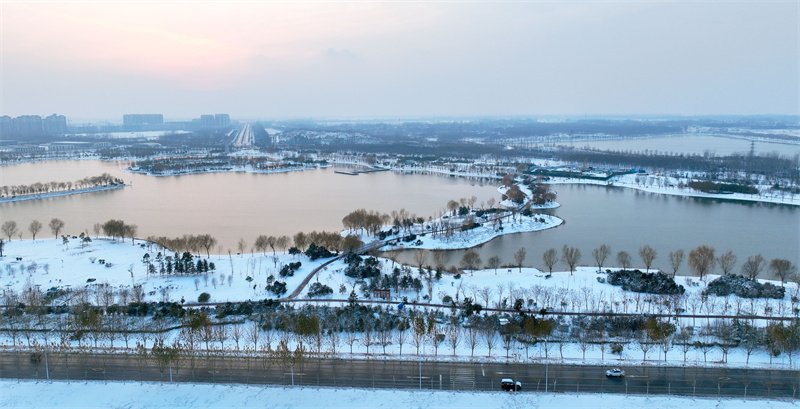 兰考：湿地雪韵美如画