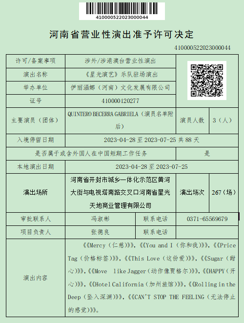 河南省营业性演出准予许可决定（410000522023000044）