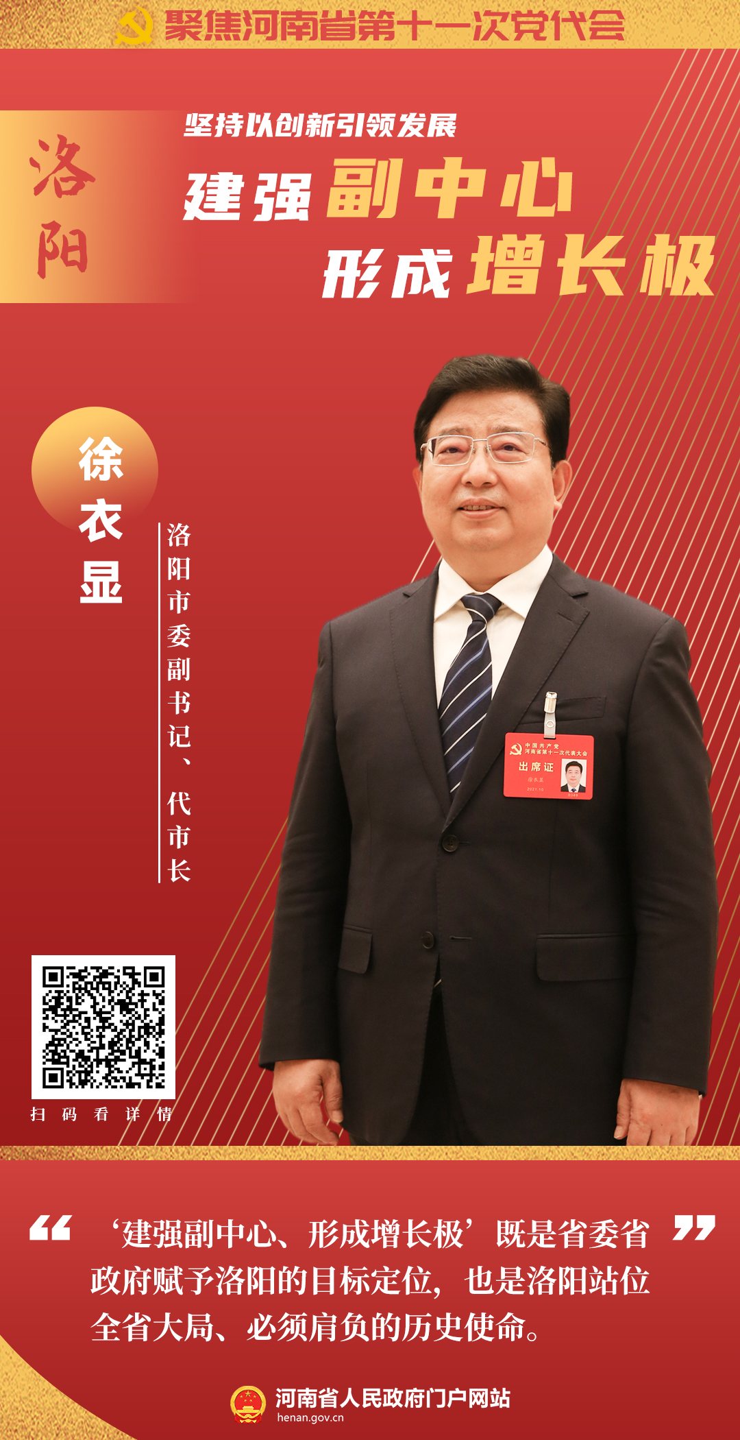 洛阳市委副书记、代市长徐衣显：以创新引领发展 建强副中心、形成增长极