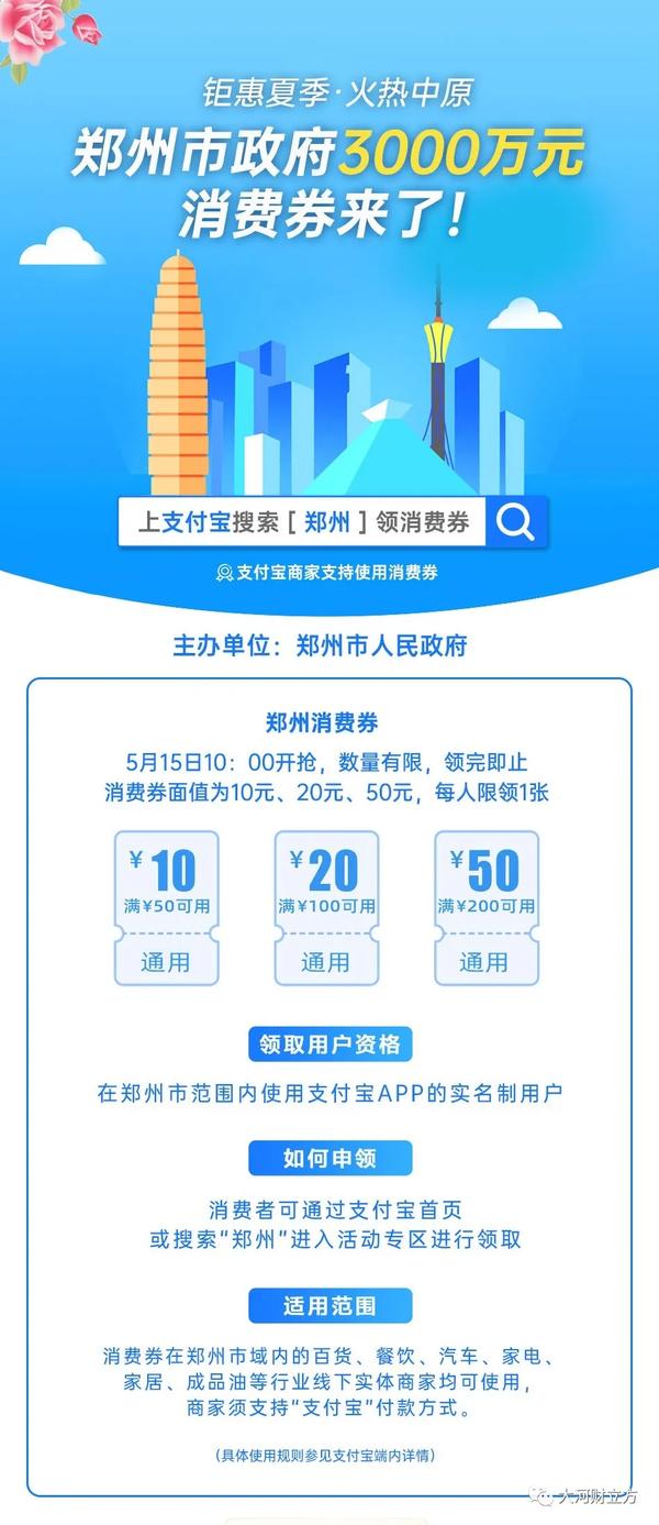 郑州消费券又来了！共计3000万元，周六开抢