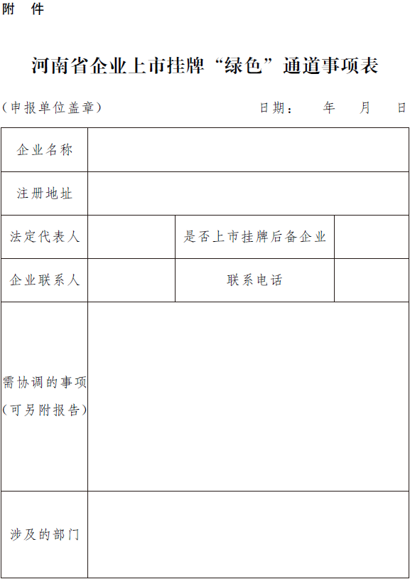 河南省人民政府办公厅关于印发河南省建立企业上市挂牌 “绿色”通道办法（试行）的通知
