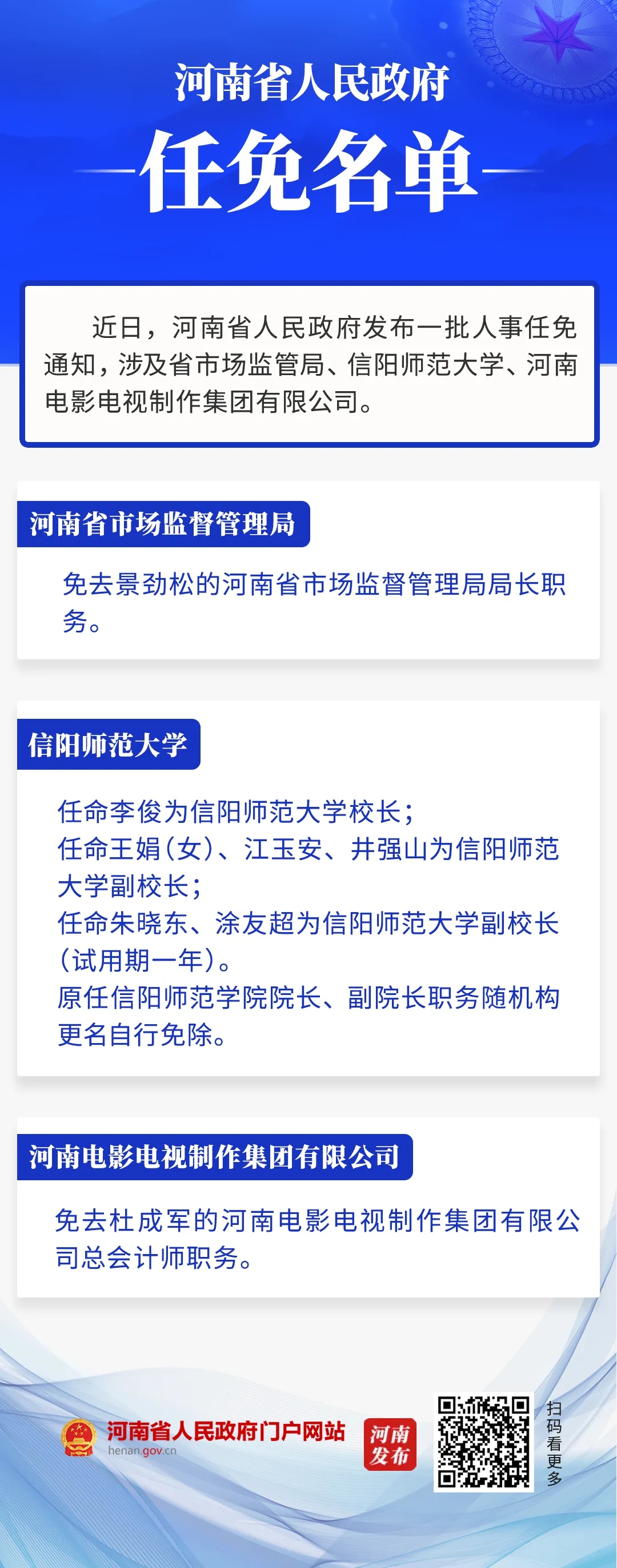 河南省政府新任免一批干部