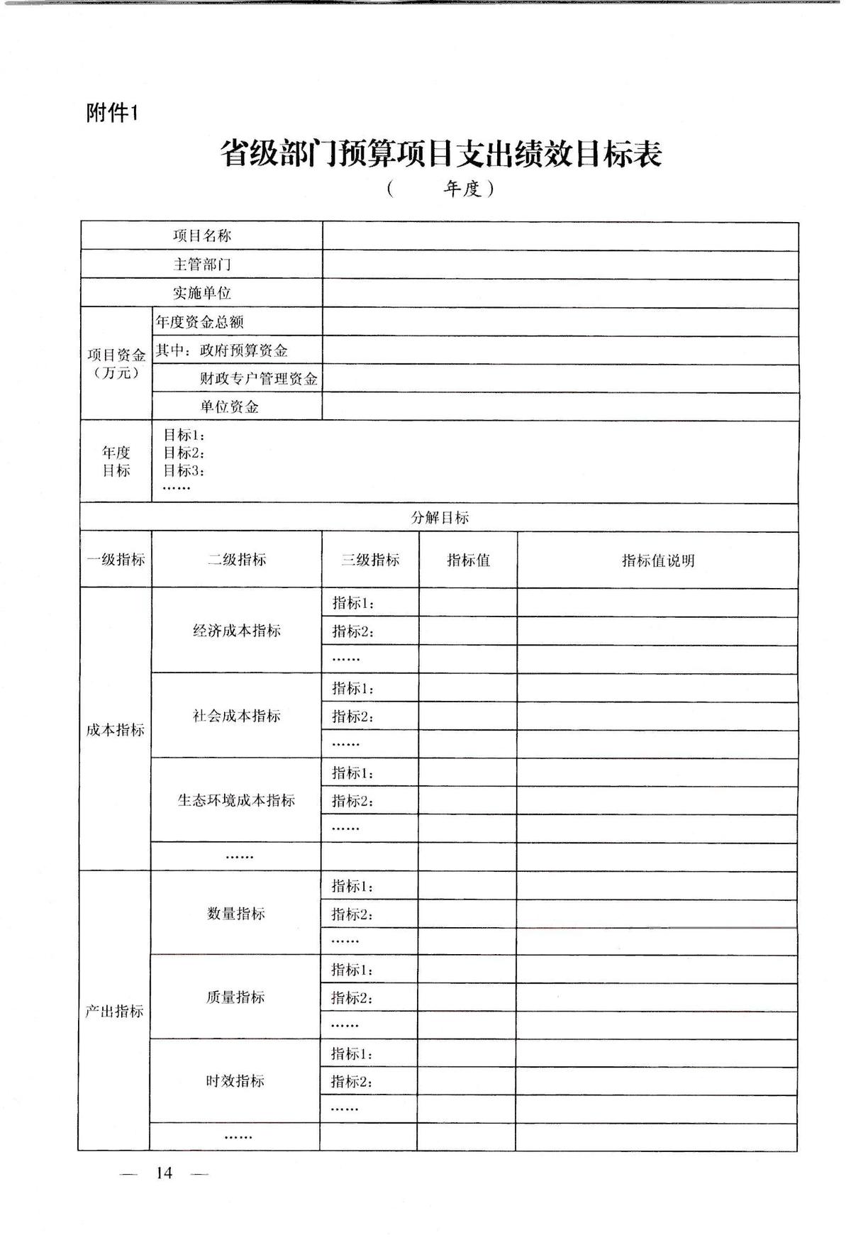 河南省省级预算绩效目标管理办法