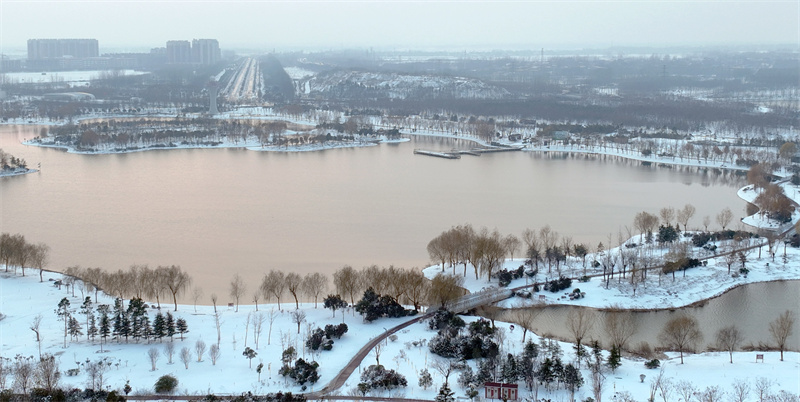 兰考：湿地雪韵美如画