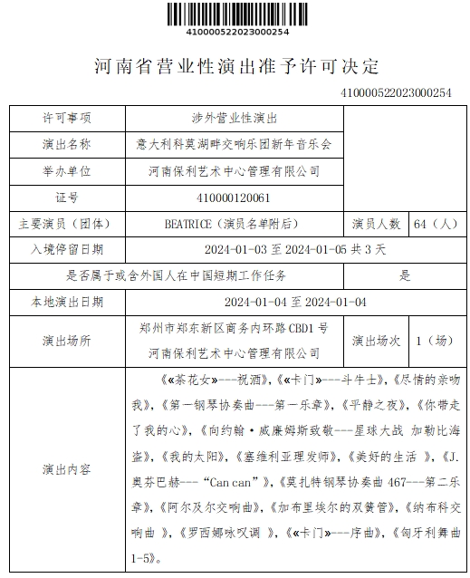 河南省营业性演出准予许可决定（410000522023000254）
