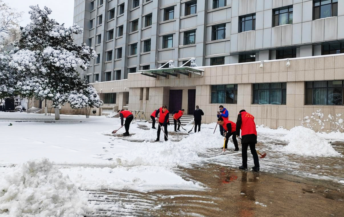 纬二路办公区保障部组织驻楼单位开展扫雪除冰