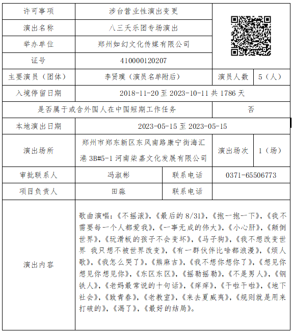 河南省营业性演出准予许可决定（410000522023000016）
