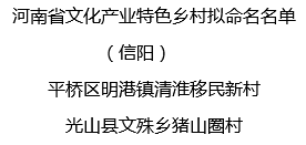 河南省文化產業特色鄉村評選結果公示信陽2個！