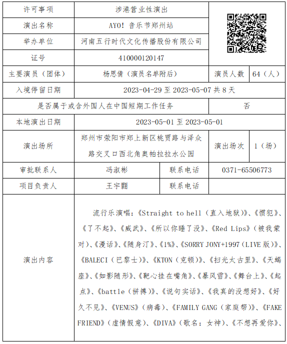 河南省营业性演出准予许可决定（410000522023000018）