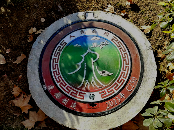 郑州市人民公园更换铸铁骨架彩色艺术井盖