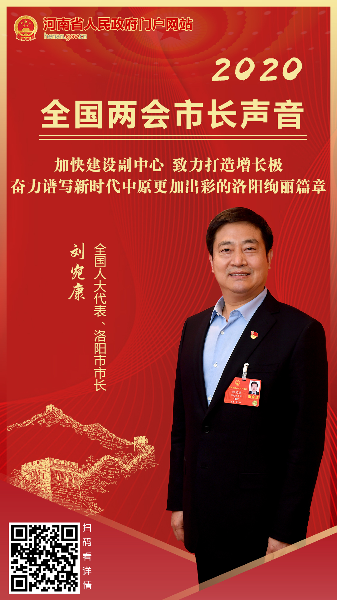 【市长声音】全国人大代表、洛阳市市长刘宛康： 加快建设副中心 致力打造增长极 奋力谱写新时代中原更加出彩的洛阳绚丽篇章