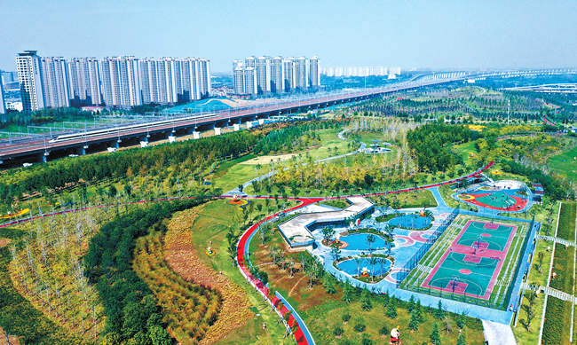 郑州市高铁公园秋意渐浓