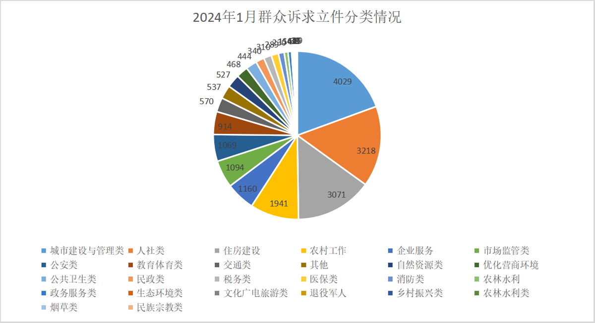 2024年1月群众诉求立件分类情况